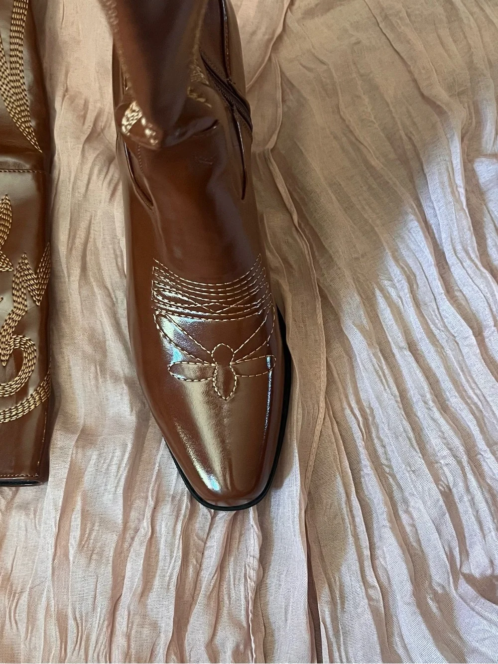 Brown Embroidered Knee-High Western Boots | Fall Boho Cowgirl Chic NWOT